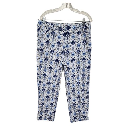 Talbots Stretch Vintage 90’s Floral Blue & White Capri Pants Size 12 - Picture 2 of 9